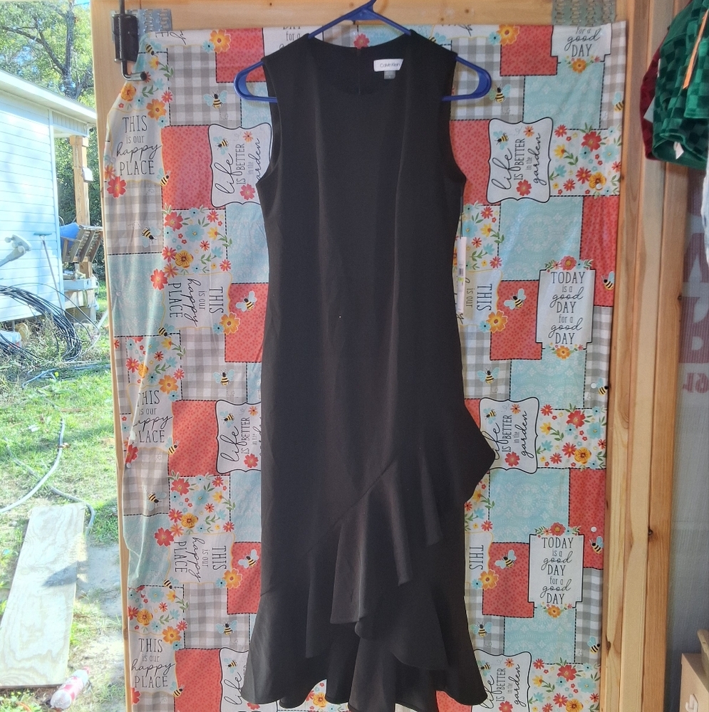 NWT CALVIN KLEIN SLEEVELESS JEWEL NECK MIDI HI-LO EVENING DRESS